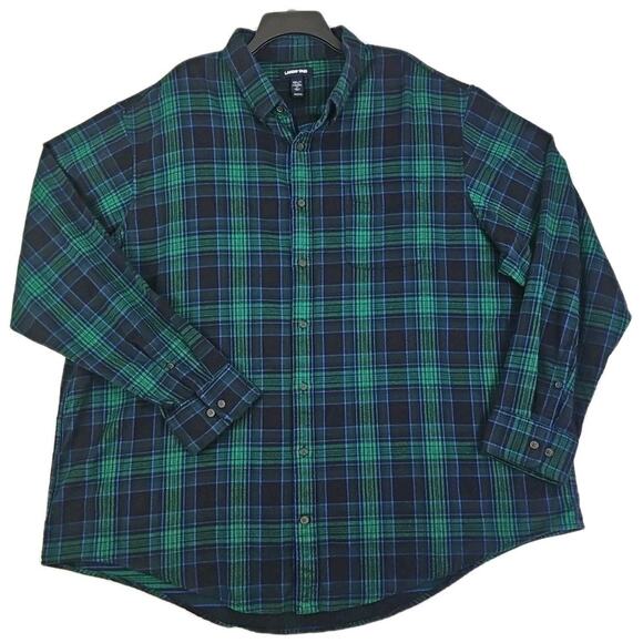 Lands' End ~Men's 3XL/T~ Green/Black Plaid Flannel Button-Up Shirt 100% Cotton. - Picture 1 of 13